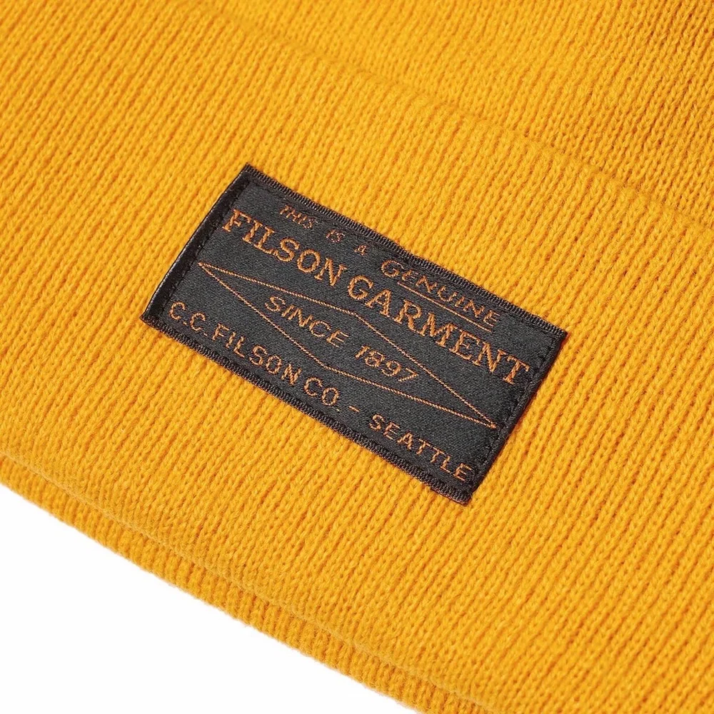 FILSON BALLARD WATCH CAP - Men’s Mustard Yellow Knit Cuffed Beanie 100% Acrylic